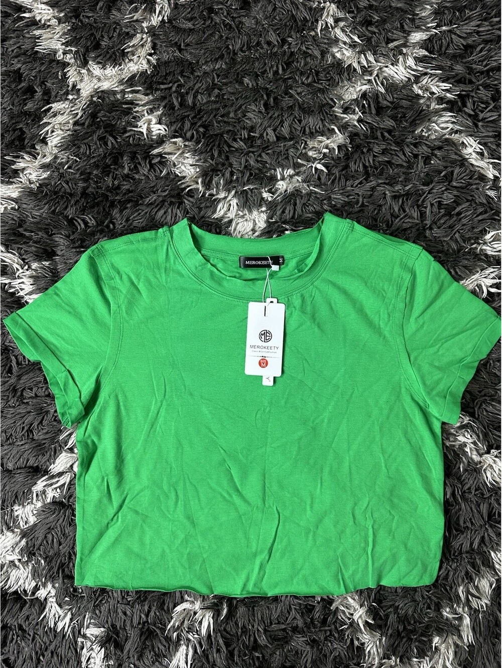 Merokeety Women's Green Short Sleeve Crop Top T-Shirt Size M NWT